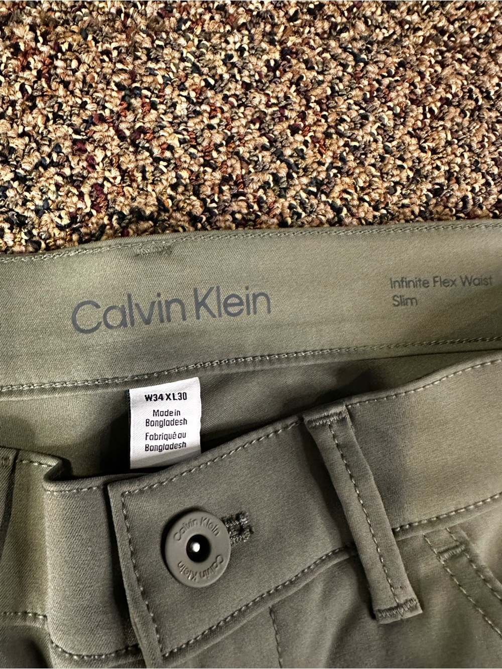Calvin Klein Men's Olive Straight-Leg Chinos - Picture 2 of 5